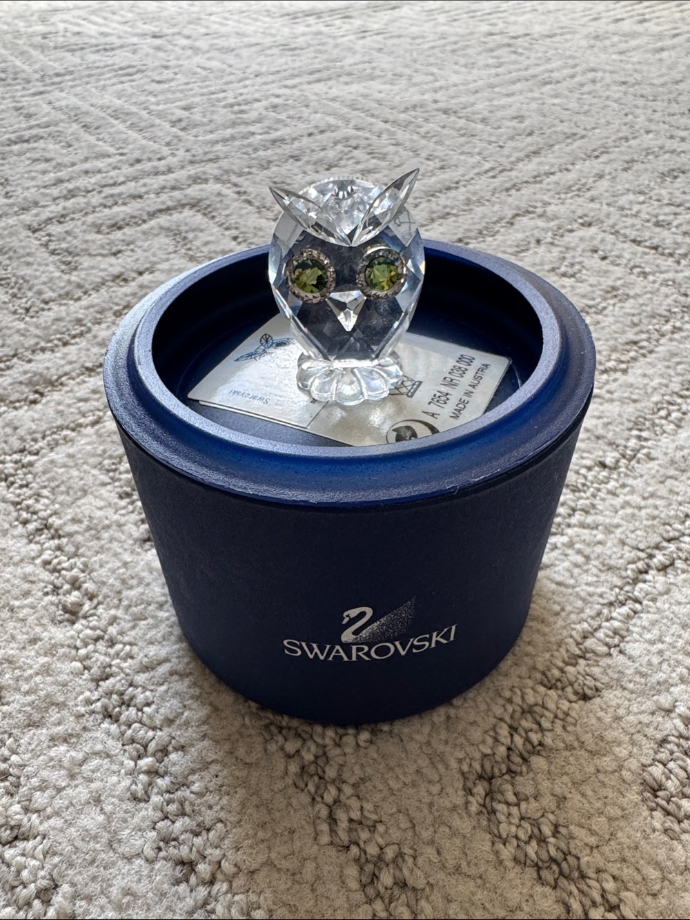 Swarovski Crystal Owl - Clear Body with Green Eyes